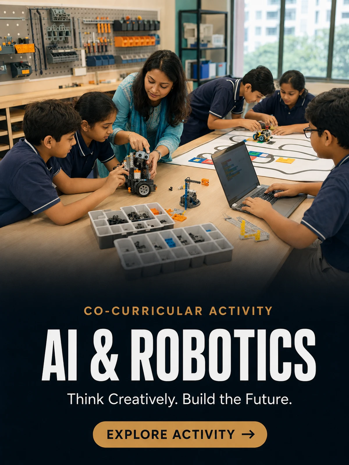 Children building robots